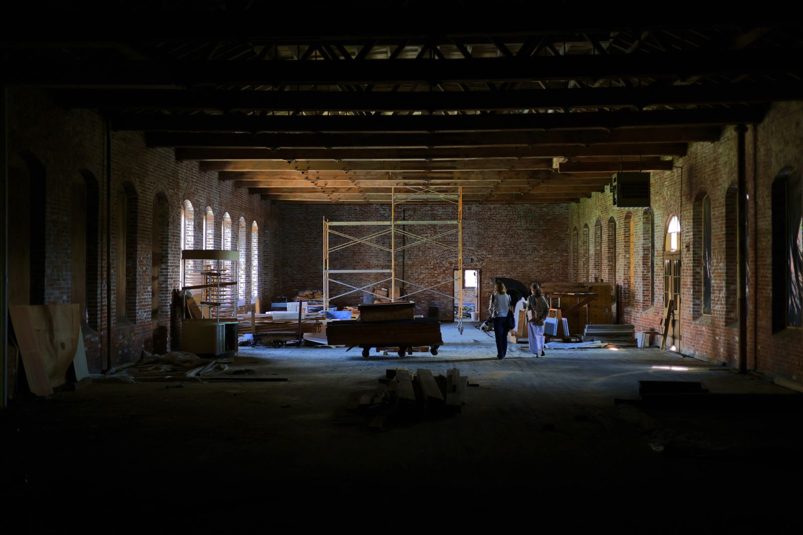 Cast-iron columns down a production floor
