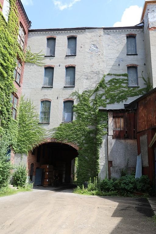 Ivy-covered archway connecting two buildings